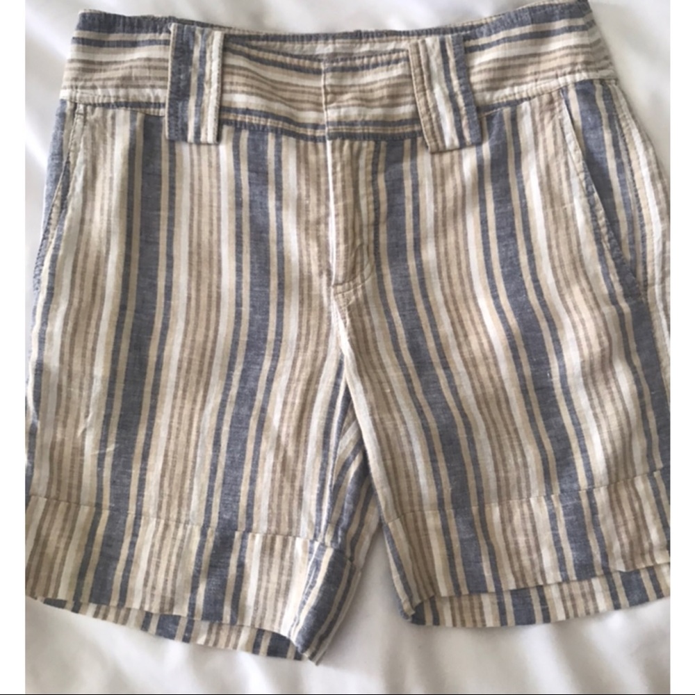 ZARA Linen striped shorts in neutral tones